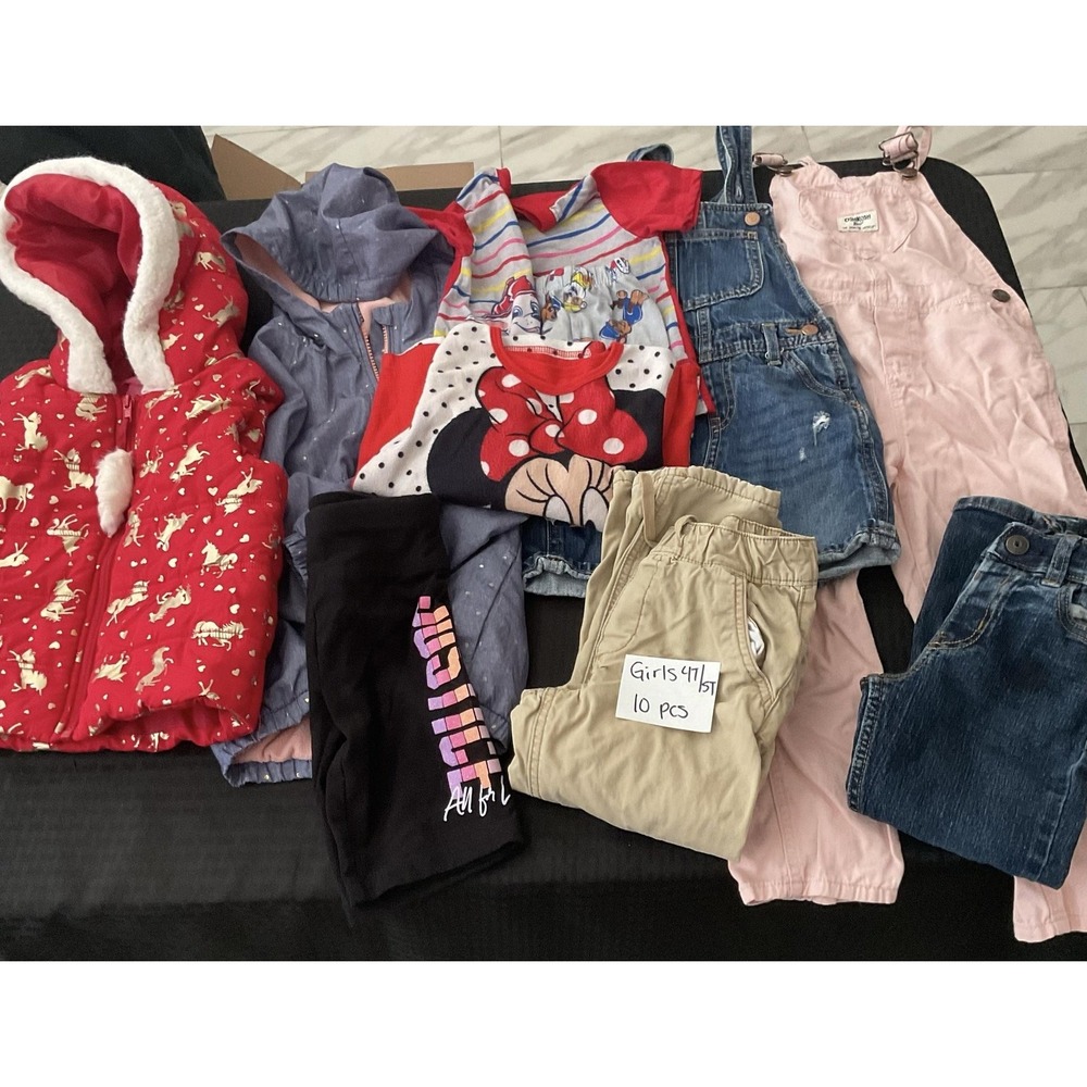 Mixed Brands Outfit Lot Girls 4T Jackets Jeans Overalls 10pc Minnie Unicorn PAW